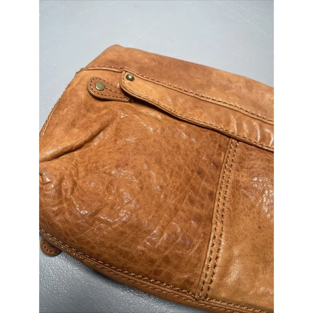 Gap Tan Leather Fold over Clutch Purse Y2K
